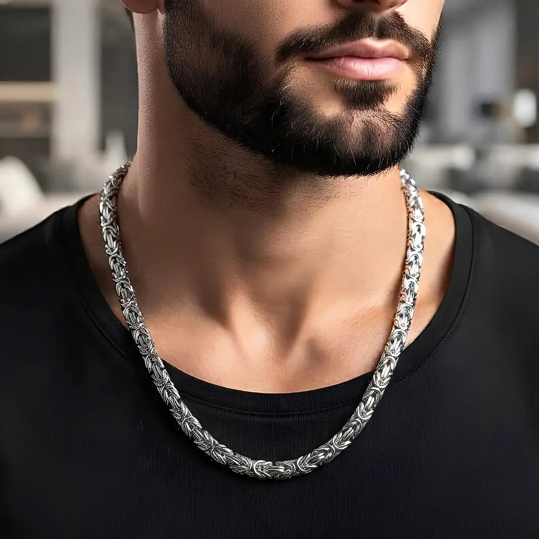 Silver Stainless Steel Byzantine Chain Necklace – , 58cm Length x 4mm, Tarnish-Proof King's Braid Chain for Men & Women